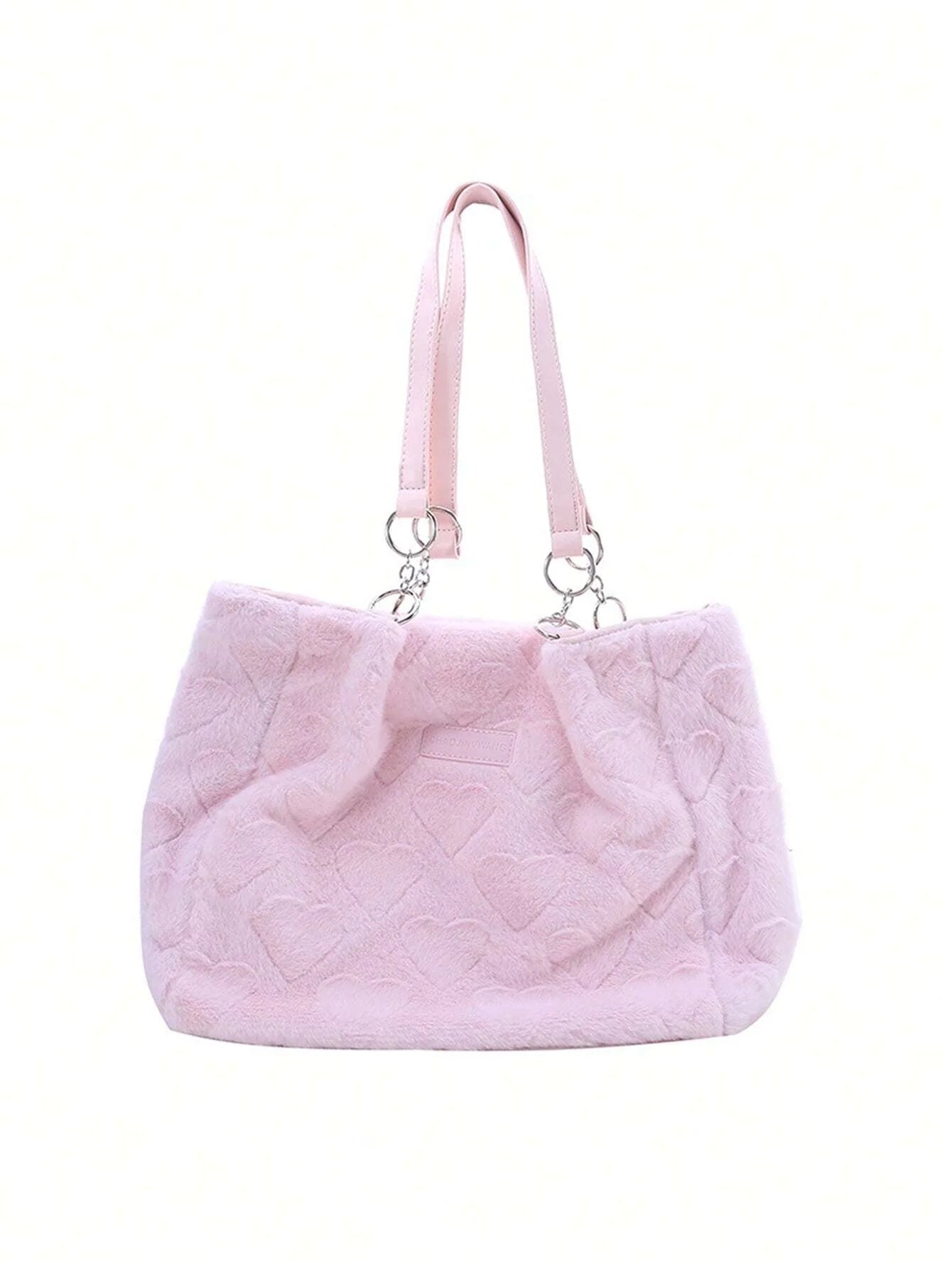 Pink Love-Shaped Plush Shoulder Bag