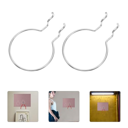 Levemolo 10pcs Silver Metal Pegboard Hooks Round Rings for Hanging Board Storage, Heavy-Duty Iron Tool Hangers for Garage and Craft Room Organization