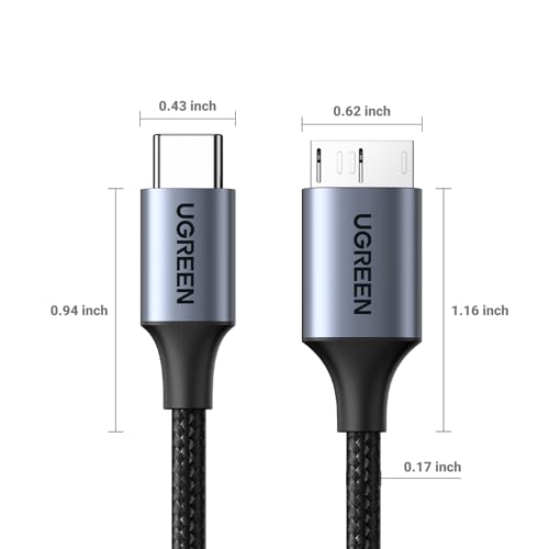 UGREEN 10Gbps USB C to Micro B Cable 6.6FT for External Hard Drive | 10Gbps transfer speed, braided shield, 40000+ bend tests, aluminum alloy shell, wide device compatibility - size: 6.6 FT