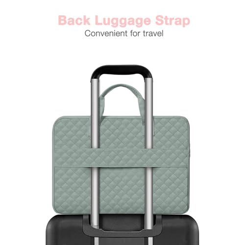 MOSISO 360 Protective Laptop Case 13.3 inch, 13-13.3 inch Laptop Sleeve | Compatible with MacBook Air/Pro 13/Pro 14,HP Dell ASUS Lenovo, Square Quilted Bag with 2 Pockets&Handle&Belt, Antique Green - color: Antique Green, size: 13.3 inch
