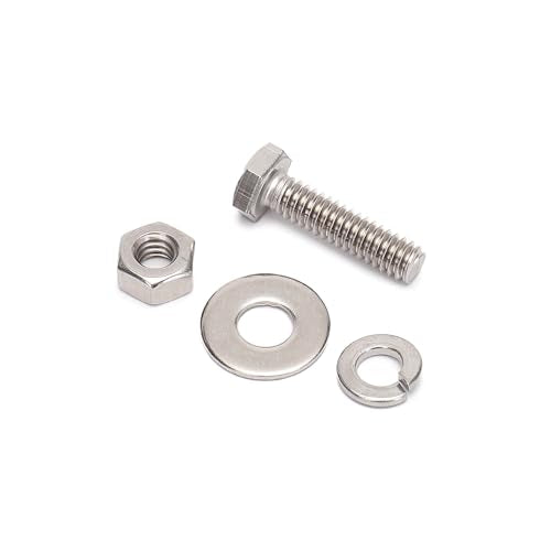 1/4-20x1 Complete Set Hex Head Screw Bolts,Nuts,Fender Flat washers,Split Lock Washers,Fully Threaded, Stainless Steel 18-8(304), Bright Finish (10Set) (Pack of 2) - size: One Size (Pack of 2)