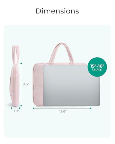 BAGSMART Laptop Case, Puffy Laptop Sleeve with Handle, Compatible with MacBook Air Pro, Laptop Bag for Women - color: Pink, size: 13-14 inch