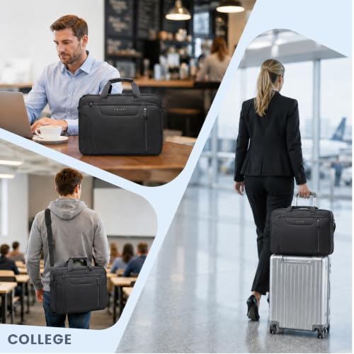 EMPSIGN Laptop Bag Briefcase for Men, 17.3 Inch Computer Case, Black | Expandable Computer Bag, Water Repellent, Shoulder Messenger Bag, Detachable Strap, Work Business Travel Office - color: Black/Black