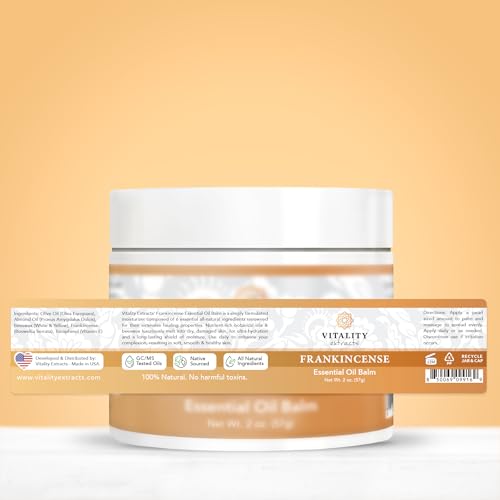 Vitality Extracts Frankincense Essential Oil Balm (2oz) – Boswellia Serrata, Beeswax & Vitamin E, Deep Moisturizing Skin Balm for Dry, Cracked Skin, Soothing & Nourishing for All Skin Types