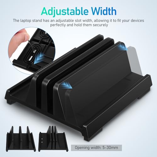 SUPVOX Laptop Vertical Stand Dual Slots Adjustable Black Desktop Laptop Support Holder Workspace Organizer for Office and Home Use