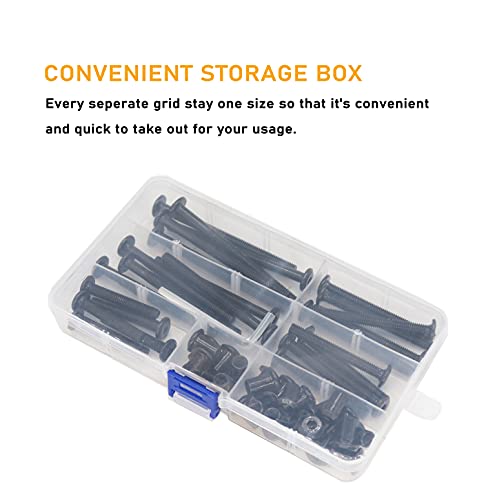 50pcs M6x40mm/ 50mm/ 60mm/ 70mm/ 80mm Black Hex Drive Socket Cap Bolts Barrel Nuts Assortment Kit, Carbon Steel Zinc Plated - size: M6 x 40/50/60/70/80mm (50 pcs)