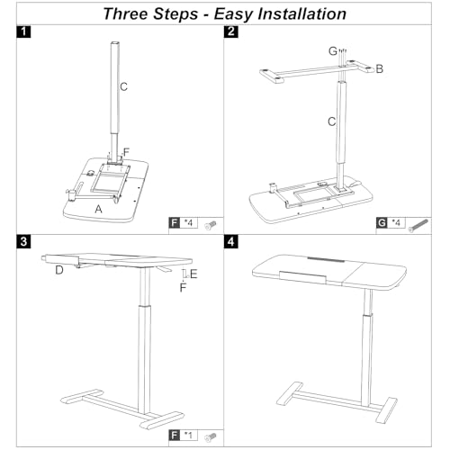 Overbed Table with Wheels, Pneumatic Height and Tilting Desktop | Top Tilts 0-60° with Anti-Slip Stops, Hook, Capacity 66 lbs, 1.18 in Low-Profile Base Slides Easily Under Beds and Sofa - color: Black