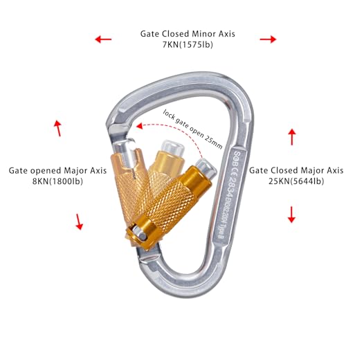 Auto Locking Rock Climbing Carabiner Clips, Heavy Duty Asymmetrical Carabiner Connector Used for Rappelling Rescue Outdoor Climbing, Mountaineer, Hammock, Camping - color: 25KN(4pack)
