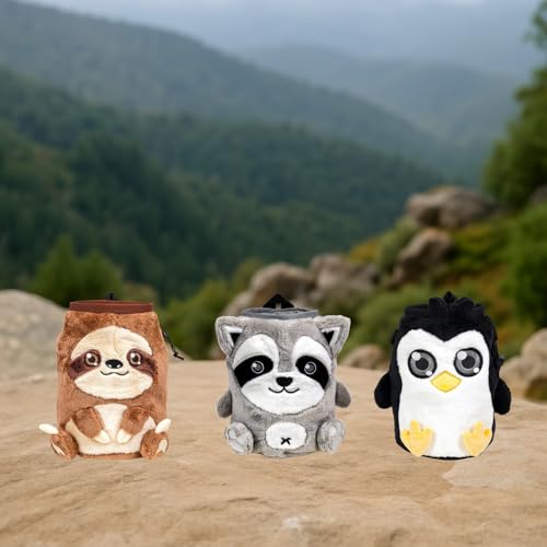 Chalk Bag for Rock Climbing - Cute Chalk Bag for Bouldering, Gym, Indoor & Outdoor Climbing with Adjustable Belt, Brush Holder & Carabiner - style: Racoon