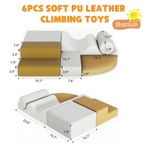 OUTLANE Climbing Toys for Toddlers, Foam Climbing Blocks, Indoor Climb & Crawl Playset, 6 Piece Set, Yellow - color: 6-piece