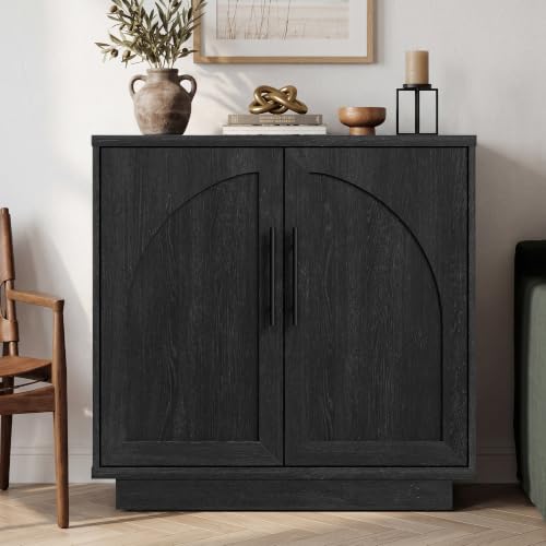 Fatmok Arched Sideboard Buffet Accent Cabinet, 31.5" Credenza with Adjustable Shelf, 1-Piece Modular Coffee Station Storage for Kitchen Living Room Bedroom, Black Grey - color: C-black Grey