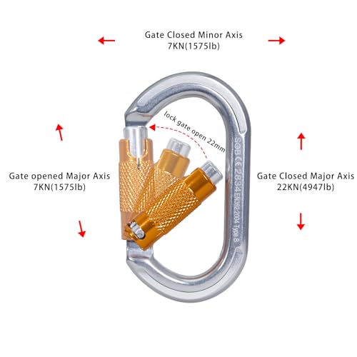 Auto Locking Rock Climbing Carabiner Clips, Heavy Duty Asymmetrical Carabiner Connector Used for Rappelling Rescue Outdoor Climbing, Mountaineer, Hammock, Camping - color: 22KN(4pack)