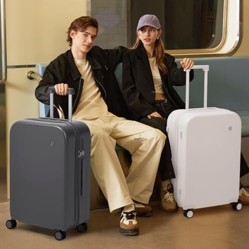 mixi Luggage Suitcase with Spinner Wheels, Hardside Rolling Suitcase PC with Cover & TSA Lock Lightweight Travel Case 24in Checked in, Off White(Slight Pink) - color: Off White(Slight Pink), size: 24in Checked in