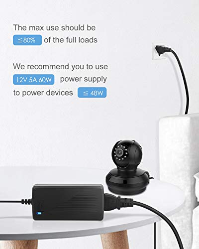 ALITOVE DC 12V 5A Power Supply Adapter Converter Transformer 60W AC 100-240V Input with 5.5x2.5mm DC Output Jack for 5050 3528 LED Strip Module Light - size: 5A