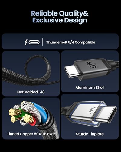 Silkland USB4 for Thunderbolt 5 Cable, 80Gbps Data Sync, 240W Charger 1.6FT | with 120Gbps Bandwidth for Dual 8K, Braided USB C Data Cable Compatible for Thunderbolt 4/5, SSD, MacBook, iPhone17/16 - size: 1.6 Feet