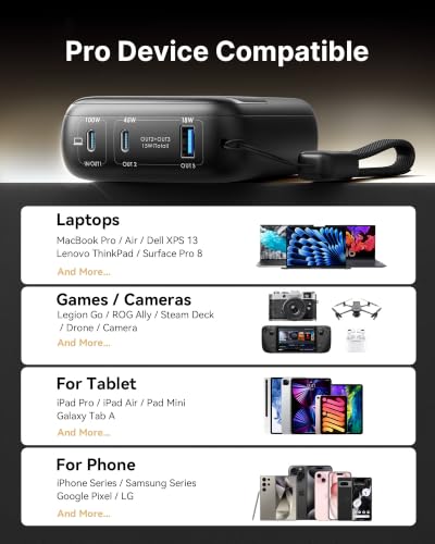 INIU Laptop Power Bank, Smallest 25000mAh 100W Fast Charging Battery Pack | USB C-Cable, Flight-Safe, Travel Essentials, Portable Charger for MacBook Pro, Dell, Steam Deck, iPhone etc, Metallic Coffee - color: Metallic Coffee