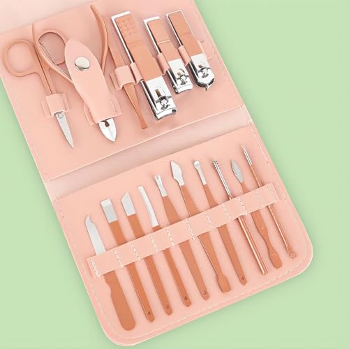 16PCS Professional Manicure & Pedicure Set Stainless Steel Nail Care Kit Travel Manicure Kit, Pink - color: Pink