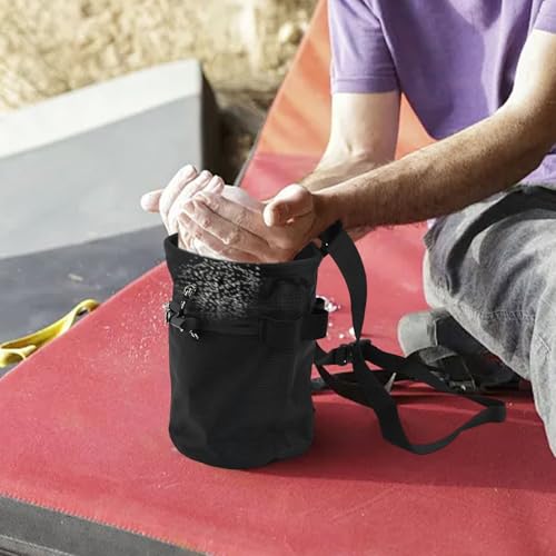 Bouldering Chalk Bucket, Nylon Climbing Chalk Bag with Adjustable Waist Belt Holder, Drawstring Anti Slip Grip Powder Bag for Rock Climbing, Weightlifting Gym Chalk, Gymnastics, Black(Black) - size: Black