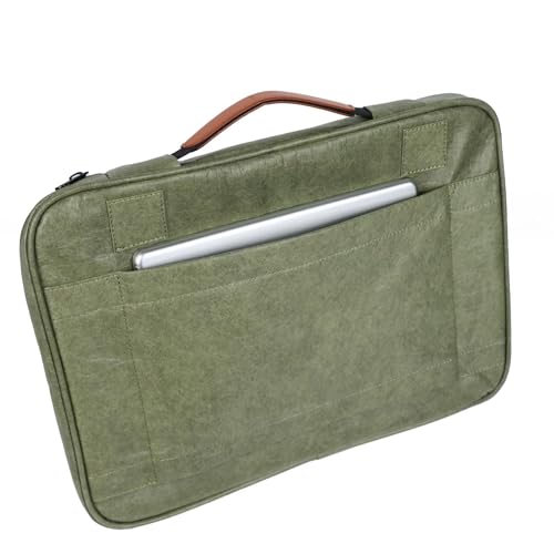 Laptop Briefcase with Front Pocket, Brown Handle, Professional Business Bag - color: Green