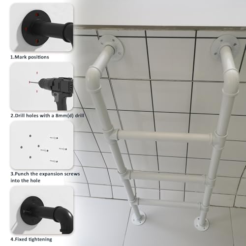 Wall Mounted Metal Step Ladder for Home Loft, White Wrought Iron Basement Window Well Egress Ladder Strong Bunk Bed Climbing Ladders with Kit, 100-300cm(143cm/56in) - size: 143cm/56in