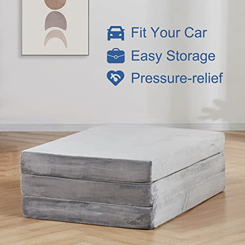 SINWEEK Tri Folding Mat Foam Topper 3.95" Thickness Floor Cot Mat, Guset mat with Removable&Machine Washable Cover and Lining, CertiPUR-US Certified 25 x 75 Inch - size: S (25 x 75 Inch), style: High Support Foam