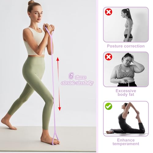 Figure 8 Fitness Band with Handle,Exercise for Arm & Shoulder,Yoga,Stretch | Non-Slip Ropes ,Elastic Bandsfor Women,Back Training Exercise Equipment - color: purple