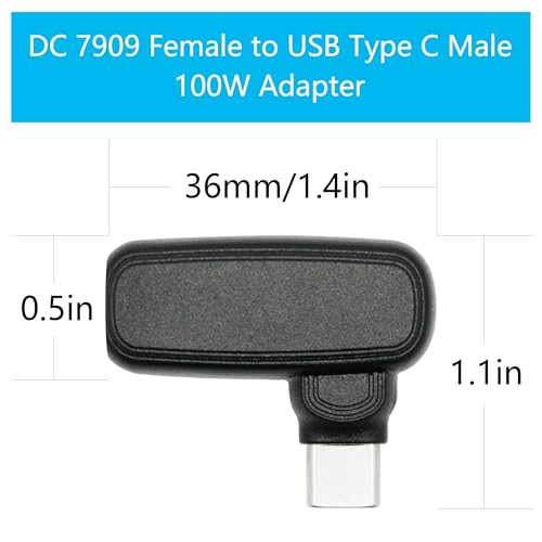90 Degree 100W DC 7.9mm x 0.9mm Power Adapter, Input 15 - 20.5V, PD Chip | Right Angle DC 7909 Female to USB Type C Male PD Plug, Built in PD Intelligent Chip Quick Identification V/A, for USB C Port - style: DC 7909 Female to USB Type c Male - 100W