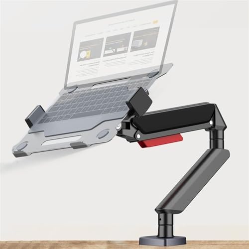 Office Laptop Mount with Adjustable Tray for 10-17”Notebook, Full Motion Gas Spring Mount Arm for 17-32”Monitor (Within 4.4~22.0lbs), C-Clamp and Grommet Base Desk Accessories(Black)