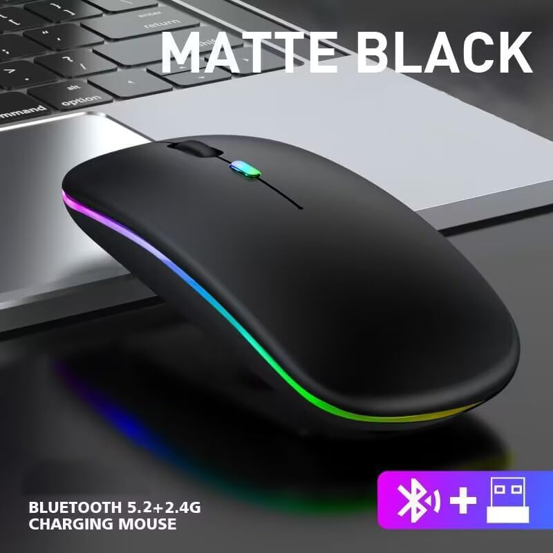 10 Pack Wireless Bluetooth Mouse,LED Dual Mode Rechargeable Silent Slim Laptop Mouse,Portable(BT5.2+USB Receiver) Dual Mode Computer Mice,for Laptop,Desktop Computer,ipad Tablet,Phone,TV (Black) - color: 10 pack black