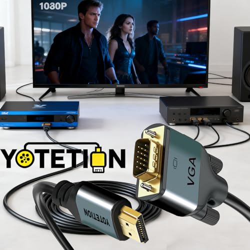 HDMI to VGA 25Ft Cable with IC, Gold-Plated HDMI to VGA Compatible for Computer, Desktop, Laptop, PC, Monitor, Projector,HDTV, Raspberry Pi, Roku, Xbox and More, Green-Gray Aluminum Shell - size: 25FT