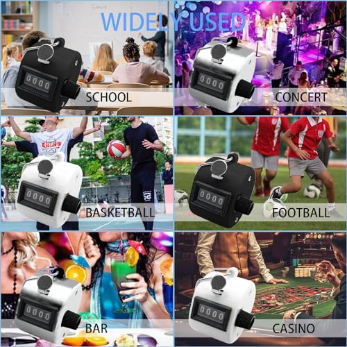 BGJRBY 3 Pack Hand Tally Clicker Counter 4 Digit Display Mechanical Palm with Metal Finger Ring for Coaching, Knitting, Lap, Fishing, Golf and Row Sport with 2-Nylon Lanyard (Black White Silver)