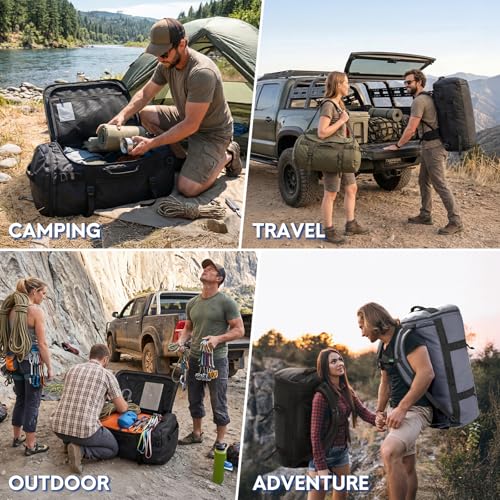 Haimont Heavy Duty Convertible Travel Duffel Backpack, Grey, 60L | Shoe Compartment, Water-Resistant Tarpaulin, Wide U-Shaped Opening - color: Grey, size: 45L