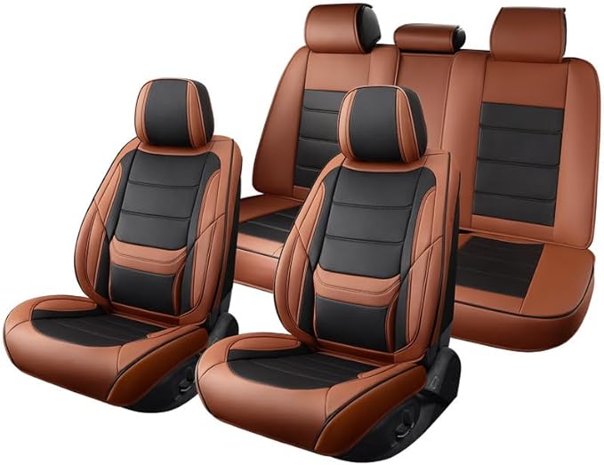 Car Seat Covers Full Set Custom Fit for Buick Lacrosse 2004-2019-Luxury Leather with Lumbar Support, Breathable, Waterproof, Anti-Slip, Durable, Easy to Install (BlackBrown,Full Set)