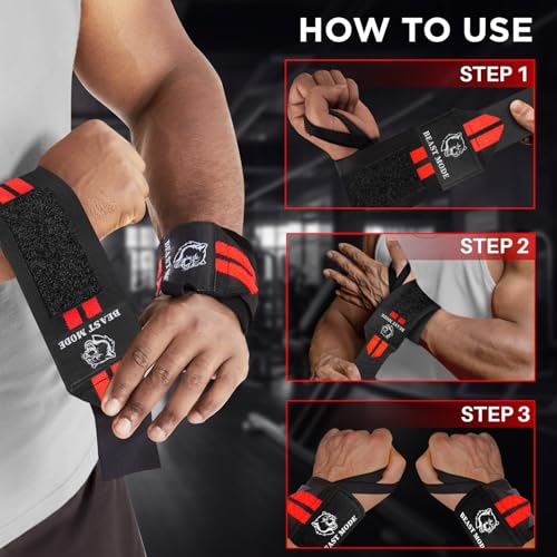 TECEUM Elastic Cotton Weightlifting Wrist Wraps with Thumb Loops, 1 Pair - color: Black and Red, style: 12" – Queen of Lifts
