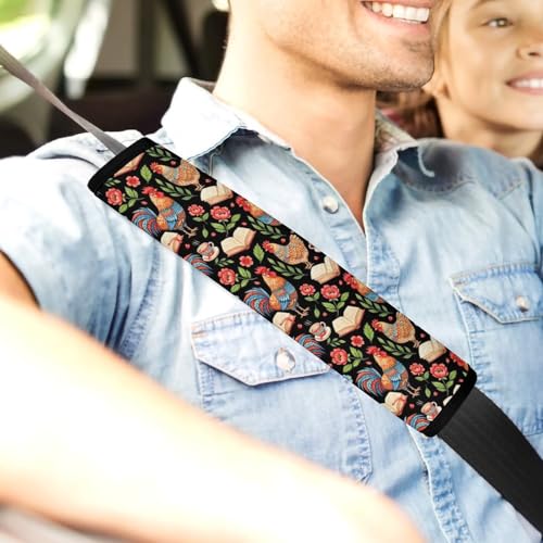 2 Pack Chicken Reading Book Chickens Rooster Hen Floral Seat Belt Cover Universal Fit Seat Belt Cushion for Kids, Stroller Pushchair High Chair, Neck and Shoulder Support - color: Pattern 665