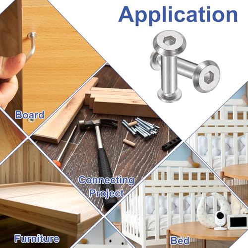 PATIKIL M6x6mm Hex Chicago Screws 8x65mm, 5Pcs 304 Stainless Steel Metric Hex Drive Socket Cap Binding Post Screw Posts for Scrapbook Leather Belt Album Furniture Repair, Silver - size: M6x6mm, 8x65mm