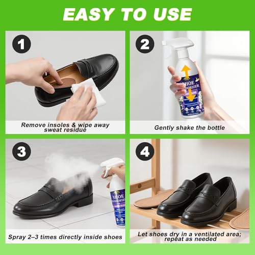 Shoe Deodorizer Spray – 17.6 Floz Powerful Odor Elimination For Shoe, Sneaker, Boot, Cleats & Leather – Long Lasting Shoe Odor Spray For Smelly Sandals, Freshener & Smell Remover for Stinky Footwear