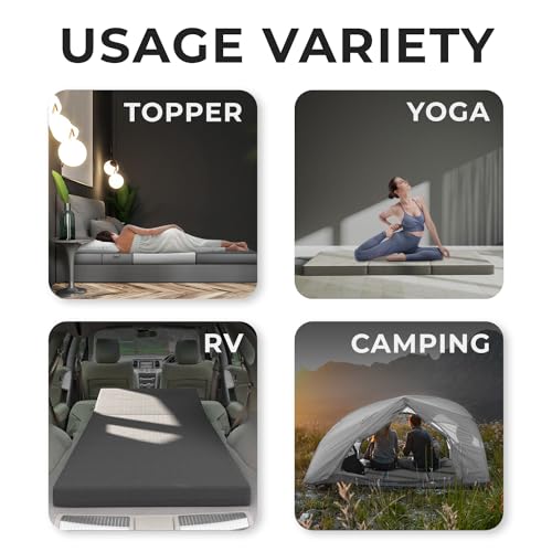 Cozzzi Folding Mattress - Twin Size Trifold Foam Mattress Topper with Removable Cover - Lightweight and Portable Sleeping Mat - Compact and Easy to Storage 75" x 31" x 4” (Grey) - size: Cot (75in x 31in x 4in), style: Gray