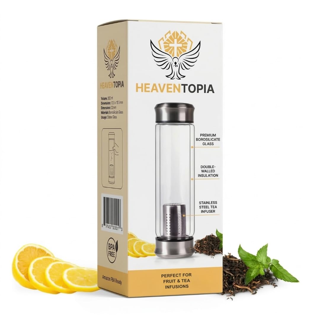 Double Wall Glass Tea Bottle with Infuser - Loose Leaf Tea Steeper, Insulated Cup, Fruit Brewer, Glass Mug With Double Lids - Portable Brewer - Water Infuser Bottle - 13.5 & 10 oz (13.5 oz)