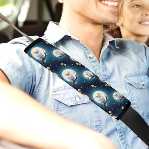2 Piece Universal Soft and Comfortable Seat Belt Shoulder Pad for Kids, Most Cars, Owls Moon Seat Belt Covers Cushion, Neck and Shoulder Support - color: Pattern 474