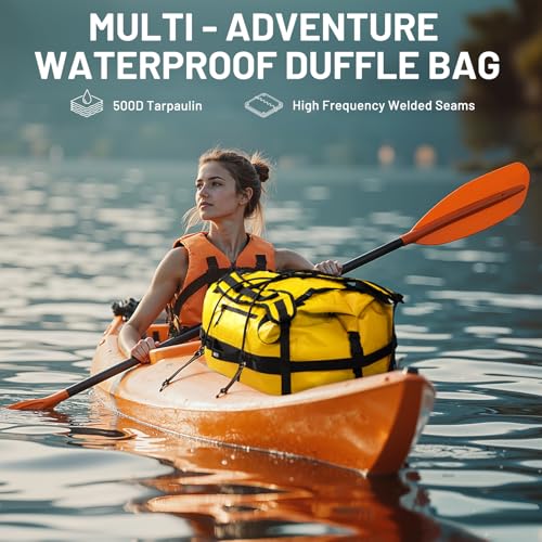 MIER Large Waterproof Duffel Bag - 60L/80L Dry Bag Backpack | Detachable Backpack Straps; Multi-Pockets; Roll-Top with Hook-and-Loop Closure; Motorcycle, Kayaking, Gym, Beach, Boating - color: Yellow, size: 60L