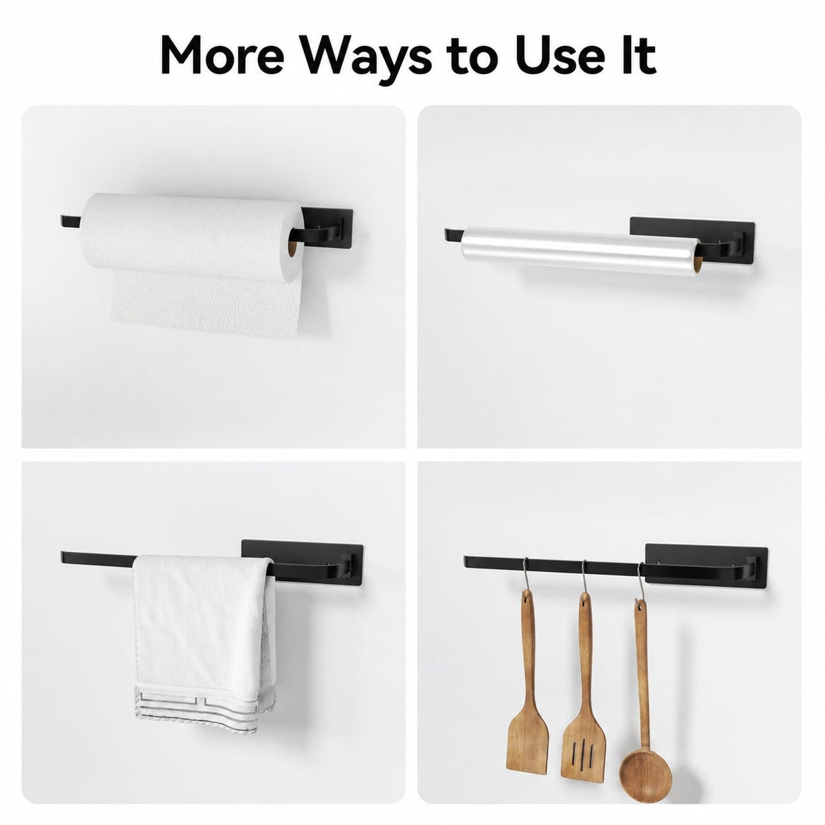 Paper Towel Holder Under Cabinet, Self-Adhesive or Drilling, Matte Black