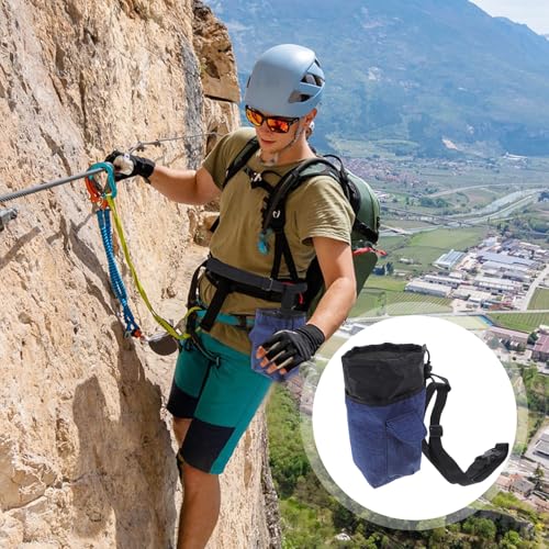 Happyyami Rock Climbing Chalk Bag with Waist Belt and Drawstring Closure, Anti-Slip Chalk Holder for Bouldering and Gymnastics, Outdoor Climbing Storage Pouch in Navy Blue