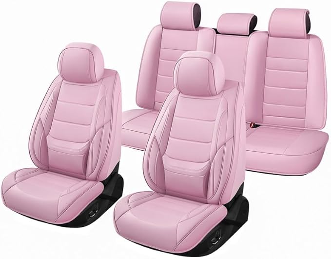 Car Seat Covers Full Set Custom Fit for Ford Explorer 2001-2025 2026 - Premium Faux Leather with Lumbar Support, Waterproof, Breathable, Anti-Slip, Easy to install &Protectors (Pink, Full Set)