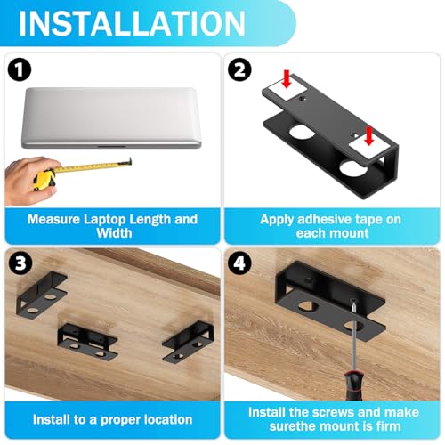 3 PCS Under Desk Laptop Mount with Anti-Scratch Silicone Pad Under Desk Holder Mount Shelf for Laptop Keyboard Storage(1 Pack) - color: Black-1 Pack