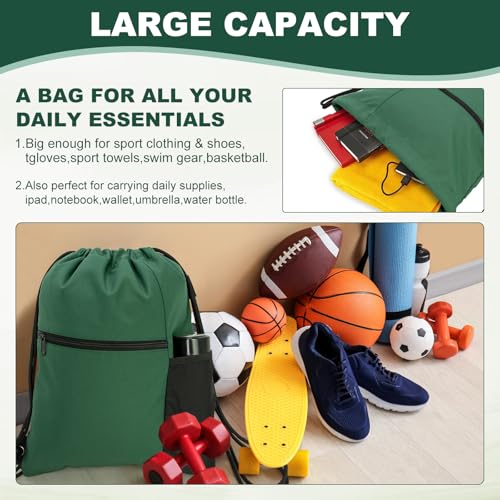 HOLYLUCK Men & Women Outdoor Sport Gym Sack Waterproof Drawstring Backpack Bag (Standard with drawstring, Dark Green) - color: Dark Green, style: Standard With Drawstring