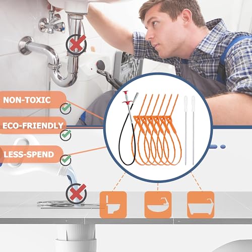 Drain Snake Hair Clog Remover Tool Set - 9 Pack Deep Cleaning Kit