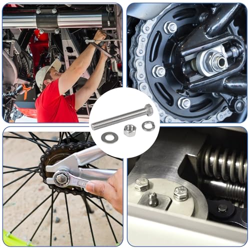 MroMax 5 Sets 3/8-16 x 4 Hex Head Screw Bolt, Nuts, Flat Washer & Spring Lock Washers Kits,Fully Threaded, Stainless Steel 18-8(304), Bright Finish - size: 3/8-16 × 4" (5 Sets)