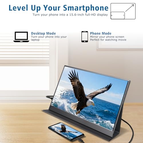 15.6inch Portable Monitor 1080P FHD IPS Gaming Display Monitor with USB-C & HDMI Light Weight Ultra-Slim External Second Screen with Smart Cover & Speakers for Laptop,PC, Mac, Phone, PS5, Switch - size: 15.6" Cover