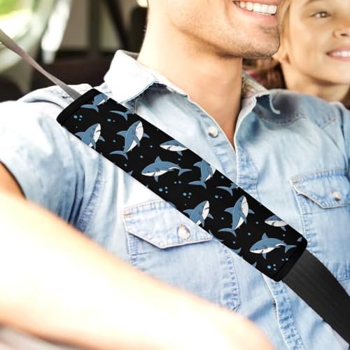 2 Pack Blue Shark Car Seat Straps Shoulder Pads Universal Fit Neck Strap Covers for Adults and Children, All Vehicles, Pressure Relief - color: Pattern 24